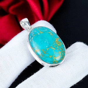 Colgante Ovalado de Turquesa Azul Natural con Engaste de Cobre, Plata de Ley 925, Joyería Artesanal con Piedras Preciosas, Estilo Boho, Venta al por Mayor, OEM, ODM - Product Image 3