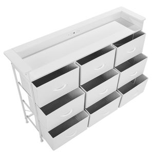 Cassettiera Alta a 9 Cassetti in Rovere con Contenitori in Tessuto, Struttura in Metallo Robusta e Luci LED per Armadio e Stoccaggio in Appartamento - Product Image 1