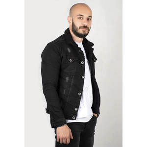 Men's Black Denim <b>Jacket</b> <b>With</b> Faux Fur <b>Lining</b> Turn-down Collar Single Breasted Casual Autumn Slim Fit Woven Washed Style - Product Image 2