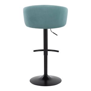 Set Claire di 2 Sgabelli da Bar Contemporanei Regolabili in Metallo Nero e Velluto Azzurro con Poggiapiedi Rotondo a T Girevole - Product Image 5