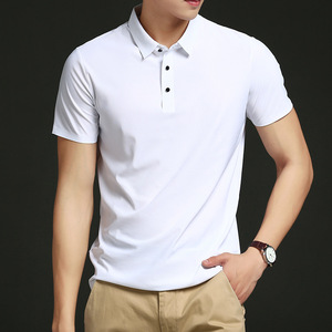 เสื้อยืดคอปกบางสีพื้นผ้าไนลอนผสมสแปนเด็กซ์ยืดหยุ่นไร้ตะเข็บสำหรับผู้ชาย ออกแบบโลโก้ตามสั่ง OEM แขนสั้นผ้าไหมโพโล - Product Image 5
