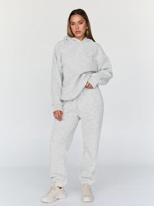 Ensemble de survêtement décontracté deux pièces pour femme, avec capuche, écologique, uni, coupe oversize, avec logo, pour l'entraînement et le jogging - Product Image 2
