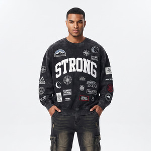 Custom <b>Men</b> Acid <b>Wash</b> Long Sleeve Sweatshirt Heavyweight Fleece Oversized Crew Neck Streetwear Pullover OEM ODM Manufacturer - Product Image 1