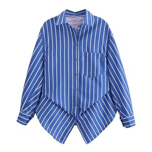 Chemise décontractée à rayures pour femme, coupe régulière, en polyester non tissé, à épaules tombantes, boutonnée, manches longues, collection automne, vente en gros pour boutiques - Product Image 2