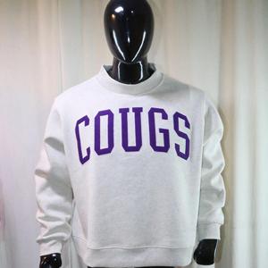 Men's White Crew Neck Sweatshirt Purple COUGS Letter Print Regular Fit Fleece Pullover Casual Autumn Wear Urban Productions - Product Image 1