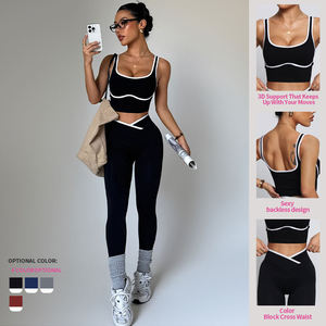 Conjuntos de Yoga Populares en Europa y América, Traje de Yoga Sólido para Mujer, Pantalones de Yoga Transpirables de Cintura Alta, Chaleco Deportivo, Ropa de Fitness - Product Image 3