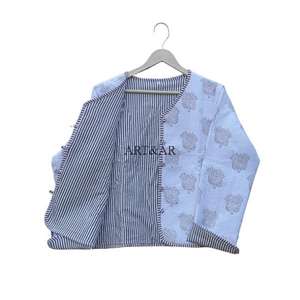 Veste de soirée formelle pour femme, à imprimé floral, en tricot rayé, matelassée, douce, à séchage rapide, avec rembourrage en coton, bouton, col en V - Product Image 4