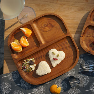 Plato de comedor de teca de 25cm ecológico contemporáneo, cómoda bandeja de 3 compartimentos con grabado dividido para comidas de Camping - Product Image 1