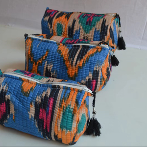 Trousse de Toilette en Coton Faite à la Main, Imprimée au Bloc, Organisateur de Maquillage et de Voyage avec Fermeture Éclair, Lot de 3 - Product Image 1