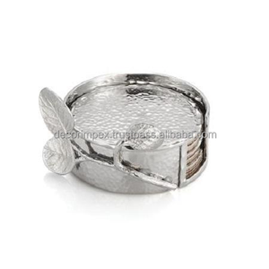 Juego de posavasos martillado de aluminio con soporte Forma redonda Posavasos de vidrio de tamaño personalizado al precio más bajo - Product Image 3