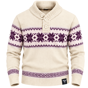 Suéter para Hombre con Patrón Nórdico Fair Isle, Cuello Chal, Botones, Manga Larga, Invierno, 100% Algodón, Grueso - Product Image 1