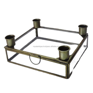 เชิงเทียนกรอบโลหะสีดำวัสดุแก้วที่มีแขนสี่ข้างสำหรับตกแต่งบ้านโบสถ์เชิงเทียน - Product Image 1