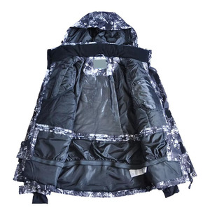 <b>Men</b> Waterproof Ski & Snowboarding Jacket <b>Black</b> Grey White Abstract Print Hooded Snow Coat Powder Skirt Insulated Zipper Closure - Product Image 2