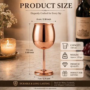 Copa de Vino de Cobre de 150 ml, Copa de Metal de Tallo Largo de 175 cm de Altura para Vino, Cócteles, Bodas, Eventos, Cenas y Regalos - Product Image 6