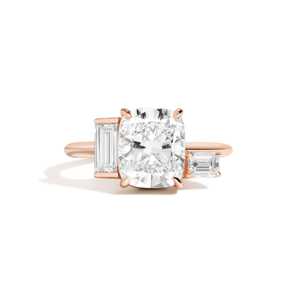 14K 18K <b>Solid</b> Gold Cushion Cut Diamond Ring Custom IGI 3Ct Three Stone Lab Grown Engagement Ring Emerald Baguette Cluster Ring - Product Image 5