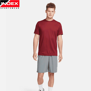 INDEX Men's Red Short Sleeve T-Shirt O-Neck Regular Fit Quick Dry Sporty Knitted Polyester Solid Color - Product Image 1