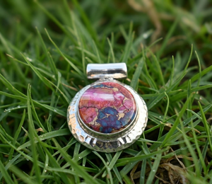 Pendentif en turquoise naturelle rose, fait main, argent sterling 925, forme ronde, bijoux bohèmes, cadeau pour elle, cadeau de Noël - Product Image 5