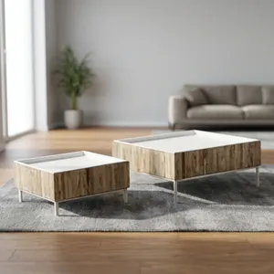 Mesas de Centro Modernas Cuadradas de Madera con Bandeja Superior y Marco Metálico Minimalista para Sala de Estar - Product Image 6