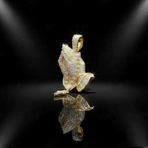 Iced Out 10K 14K Gold Statement Jewelry Moissanite Praying Hands <b>Cross</b> Pendant Hip Hop Custom <b>Charm</b> Available in Silver Gold - Product Image 2