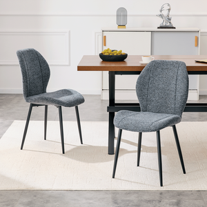 Set di 4 Sedie da Pranzo Moderne e Minimaliste in Tessuto Blu Fumo con Cuscini Spaziosi e Confortevoli e Gambe in Metallo Nero - Product Image 1