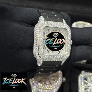 ICE LOOK นาฬิกาควอทซ์สแตนเลสสตีลทรงสี่เหลี่ยมหรูหรา ตัวเรือนประดับเพชร หน้าปัดอะนาล็อกคริสตัลแซฟไฟร์ 40 มม. แฟชั่นสำหรับผู้ชาย - Product Image 4