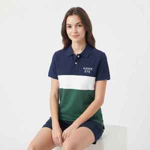 Polo de Mujer Hawk Eye con Bloques de Color, Manga Corta, Casual, de Algodón Piqué Transpirable, con Diseño de Logotipo Frontal - Product Image 4