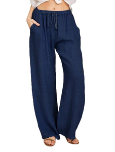 Women's 100% Cotton Wide Leg Pants High Waist Zipper Fly Loose Fit Full Length Solid Color Casual Summer Breathable Quick Dry - Product Image 3