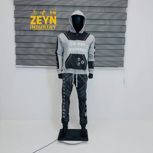 Conjunto Deportivo ZEYN INDUSTRY para Hombre con Capucha, Apliques, Lavado Ácido, Diseño a Cuadros, Bloques de Color, Sudadera y Pantalones Largos Estilo Urbano - Product Image 2
