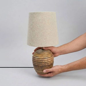 Modern Wooden <b>Table</b> Lamp with Beige Linen Shade Round <b>Minimalist</b> Design Handmade Decorative Light for Bedroom Nightstand - Product Image 4