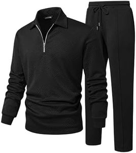 Men Tracksuit Black Half-<b>Zip</b> Stand Collar Solid Color Side Pockets Polyester Casual Wear Autumn Style Full Sleeve Regular Fit - Product Image 3