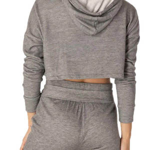 Sudadera Corta con Capucha para Mujer, Color Sólido, Manga Larga, Ligera, 100% Algodón, Forro Polar Transpirable y Ecológico - Product Image 6