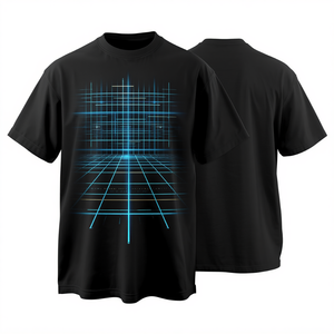 T-shirt Oversize Cyber Grid Néon Futuriste Nouveau Design Streetwear Noir – Maquette Promotionnelle - Product Image 2