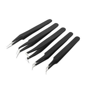 Eyelash Tweezers Set Stainless Steel Lash Extension Tweezers Straight Curved Tips with <b>Case</b> - Product Image 3