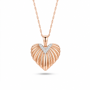 18K Gold 004ctw Ribbed Pattern Textured Heart Pendant Necklace Beautifully Blends Classic Charm with Modern Lab Diamond Necklace - Product Image 4