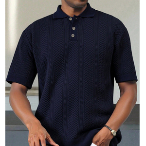 Polo de Punto de Manga Corta para Hombre, Color Sólido, Diseño Casual con Botones, Corte Regular, Negro, Blanco, Azul - Product Image 3