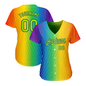 Custom Rainbow Striped Baseball Jersey Men's Short Sleeve V-Neck Sportswear Breathable <b>100</b>% <b>Polyester</b> Uniform T <b>Shirt</b> - Product Image 2