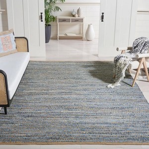 Tapis de salon rectangulaire en jute à rayures côtières, à poils ras, tissage plat, antidérapant, écologique, adapté aux animaux domestiques, pour pique-nique et salon - Product Image 1