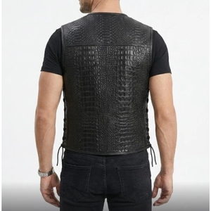 Gilet de motard en cuir véritable gaufré crocodile personnalisé pour homme, fermeture à boucle, gilet de moto, OEM ODM - Product Image 6