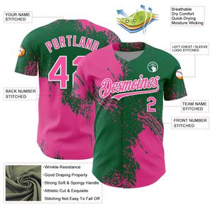 Custom Women's Green Pink <b>Baseball</b> Jersey Sublimated Print Moisture Wicking Short Sleeve Team Name Number Front Back Design - Product Image 3