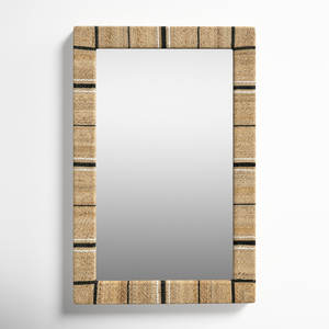 Miroir plat en bois massif avec cadre en rotin tissé à la main - Product Image 1