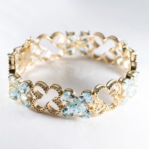 Luxury 925 Sterling Silver Rhodium Plated <b>Topaz</b> Floral <b>Bracelet</b> with Elegant Heart Links Women's Jewelry Gift - Product Image 1