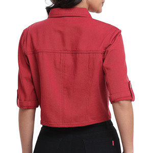 Wholesale Long Sleeve With Button Cuff Cropped Denim Jacket For Women's Customized Logo Solid Color Quick Dry Denim Jacket - Product Image 2
