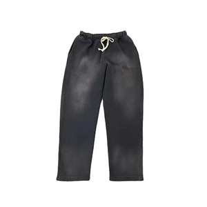 Pantalon de survêtement en coton noir pour homme, taille élastique avec cordon de serrage, poches latérales, respirant, automne - Product Image 1