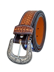 Cinturón Vaquero Occidental Vintage de Cuero Genuino Hecho a Mano, 38mm de Ancho, Longitud Personalizada, Hebilla de Pasador, Alta Resistencia, Duradero, con Incrustaciones de Cuentas Azules - Product Image 4