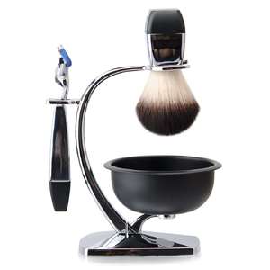 3pcs Barber Men <b>Beard</b> Shaving Manual Safety Razor Set Double Edge-Shaving Razors Long Handle Stand Holder Hair-Shaving Brush - Product Image 2