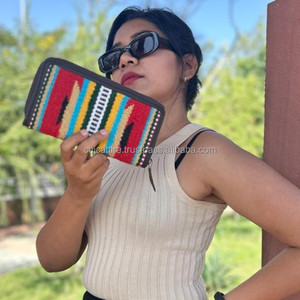 Manta de sillín mecanizada a mano para mujer, billetera de mariposa, billetera occidental de cuero genuino, billetera grande con cremallera, patrón Floral, alfombra azteca, embrague - Product Image 5