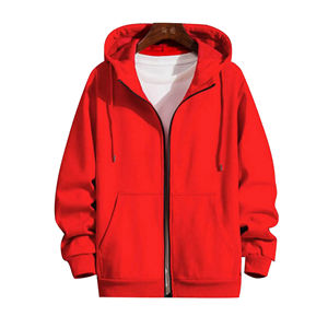 Sweat à capuche zippé noir pour homme en coton molletonné épais, coupe décontractée, couleur unie, veste à fermeture éclair pour l'automne - Product Image 5