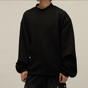 เสื้อสเวตเชิ้ตคอตั้งทรงโอเวอร์ไซส์สำหรับผู้ชาย สีพื้น ผ้าถัก คอตตอน ใส่ได้ในฤดูใบไม้ร่วง ทรงปกติ แขนยาว - Product Image 2