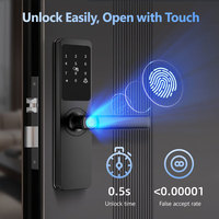 Serrure de porte intelligente Tuya avec empreinte digitale biométrique, écran tactile WiFi, noir mat, pour porte en bois PST-A1-TY