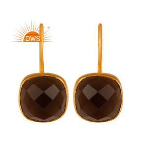 Pendientes Colgantes Hechos a Mano de Plata de Ley con Baño de Oro de 18K y Cuarzo Ahumado Natural, Fabricante de Joyería Fina - Product Image 5